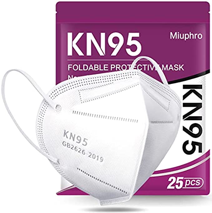 KN95 Disposable Face Mask 25 Pack - Miuphro 5-Ply Breathable Safety Masks Against PM2.5, Dispoasable Respirator Protection Mask for Men and Women White
