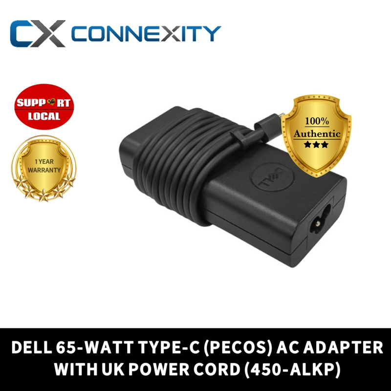 Dell 65-Watt Type-C PECOS AC Adapter with UK Power Cord | Dell 65w Charger Type C | Dell USB C Charger | 5508267
