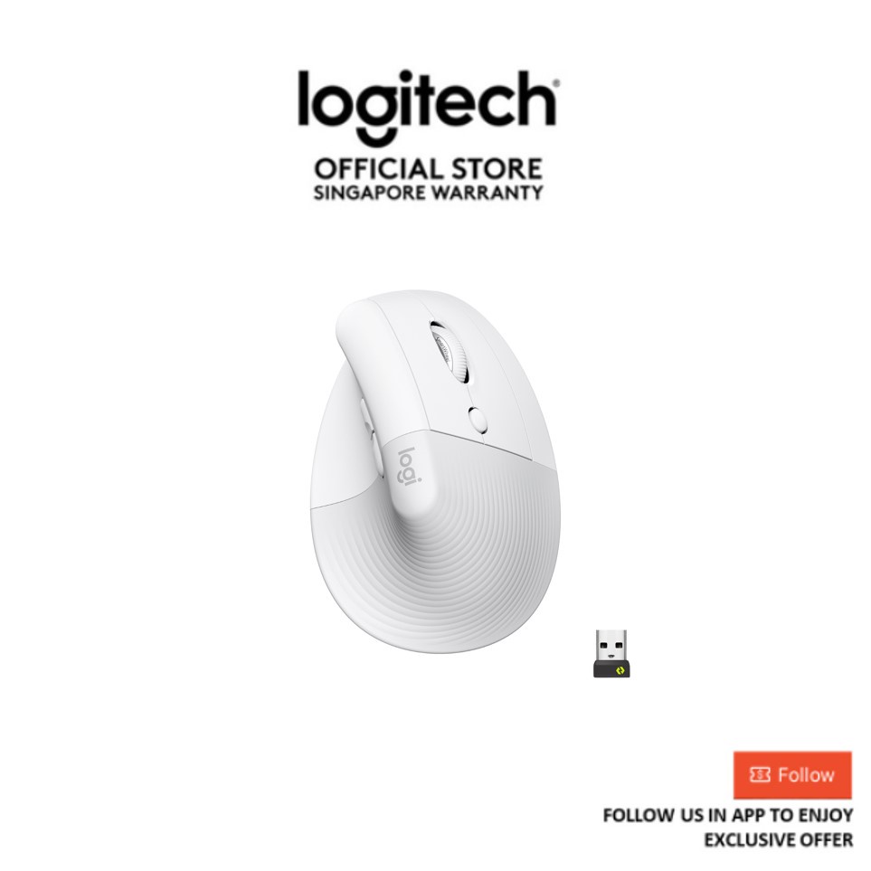 Logitech Lift Vertical Ergonomic Mouse, Wireless, Bluetooth, Quiet clicks, 4 buttons