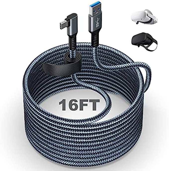 Aukvite Oculus Quest 2 Link Cable 16FT, Quest Link Cable Durable Nylon Braided, VR Headset Cable Type A to C High Speed Data Transfer Charging Cord for Gaming PC and USB C 3.2 Gen1 Cable