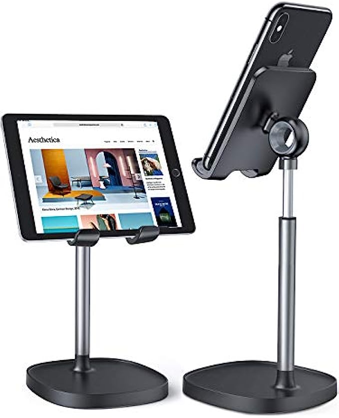 LISEN Cell Phone Stand, Adjustable Phone Stand for Desk, Thick Case Friendly Phone Holder Stand, Taller iPhone Stand Compatible with All Mobile Phone, iPhone, iPad, Tablet 4-10'' Desk Access