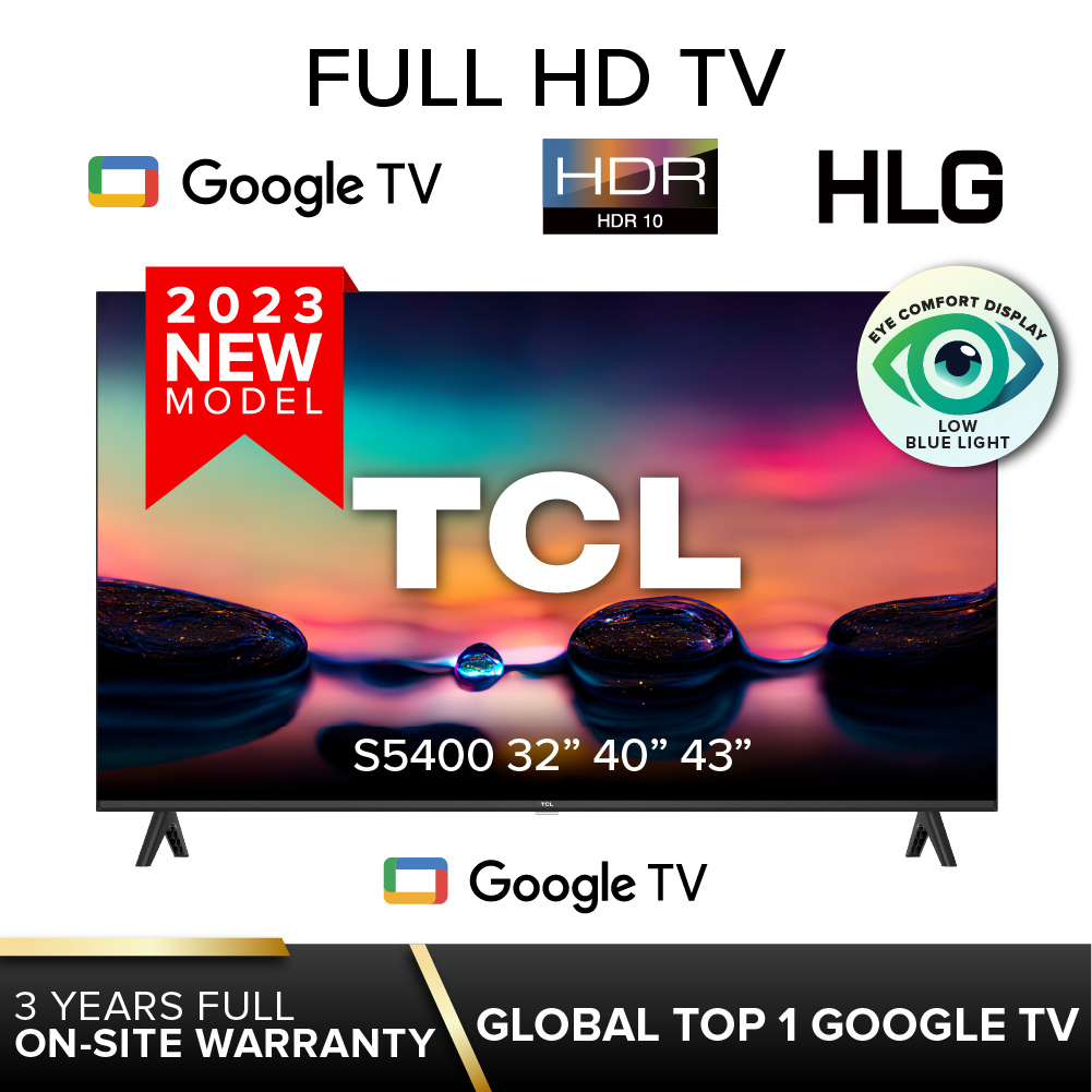 New | TCL S5400 Full HD Google TV 32 40 43 inch | LED Smart TV | Dolby Audio | HRD 10 | Metallic Bezel-less