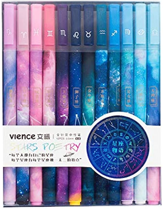 Giant star 12 pcs Constellation Gel Ink Pens, Creative Galaxy Pens, 0.5mm Extra-Fine Ballpoint Pen, Promotional Gift Stationery School Office Supply (Black Ink)
