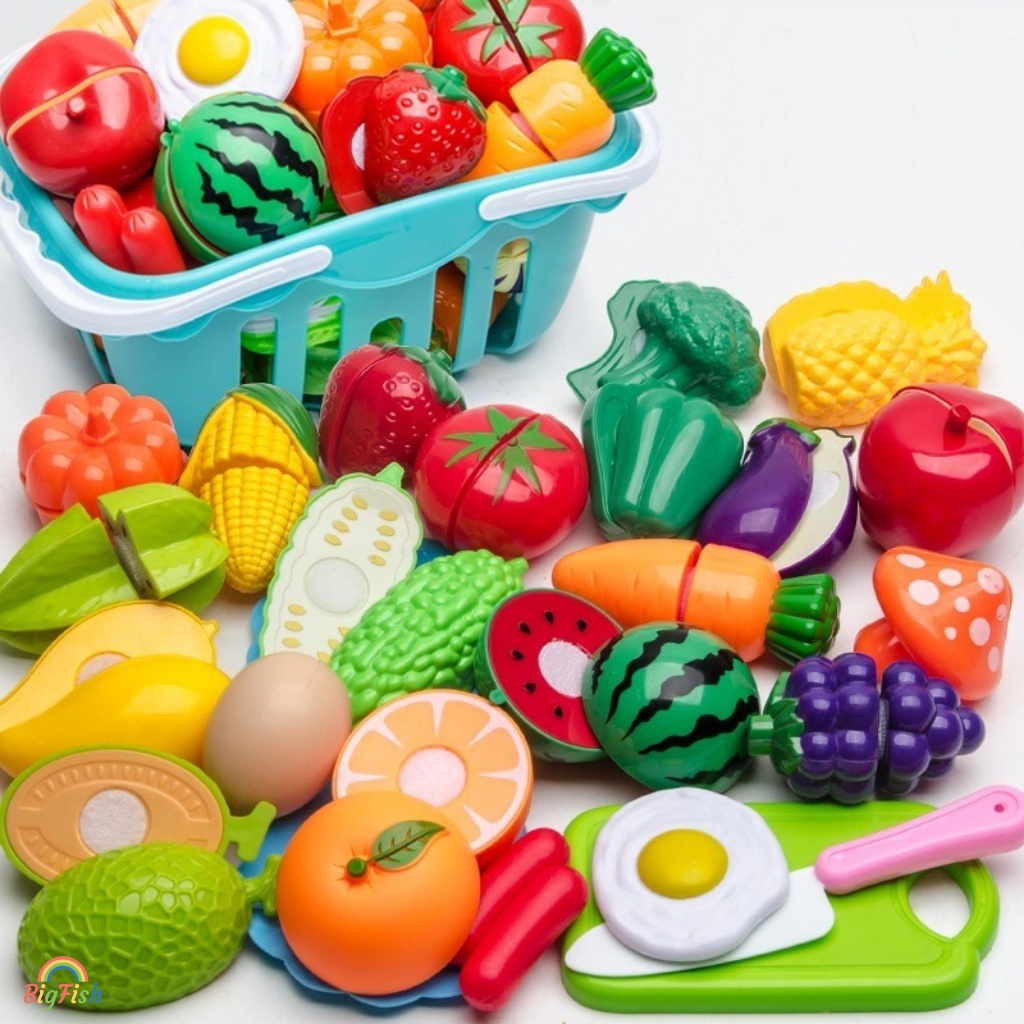 Peeling &amp; Cutting Food Toy Montessori Educational Toys for Toddler Simulation Fruit Cut Toys for Kids Vegetable Meat Kitchen Cutting Toys Pretend Play Set