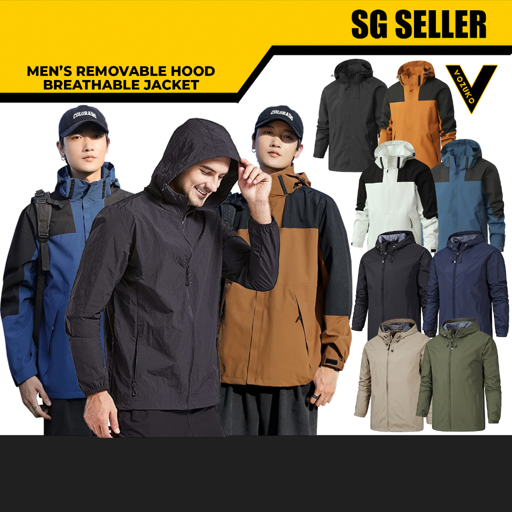 [SG SELLER]100% Waterproof Lightweight Raincoat Jacket With Hood For Riding Hiking Running Vozuko